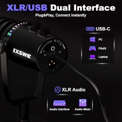 Image of Dynamic Microphone for Gaming, Streaming,Podcast Recording - Computer Microphone with USB C Plug & Play, Noise Cancelling, Mute Gain Button - Studio-Quality Sound for PC /Laptop /PS5