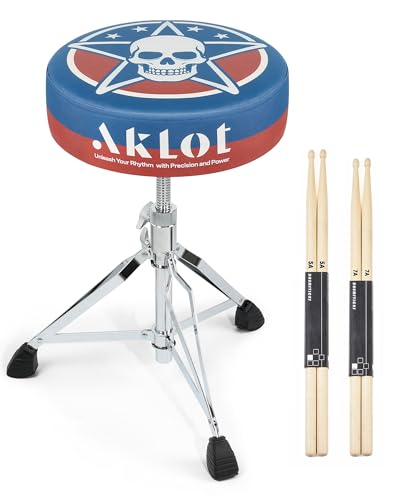 AKLOT Graphic Round-Top Drum Throne: Height Adjustable Drum Stool, with Thickened Sponge Seat, Bold...