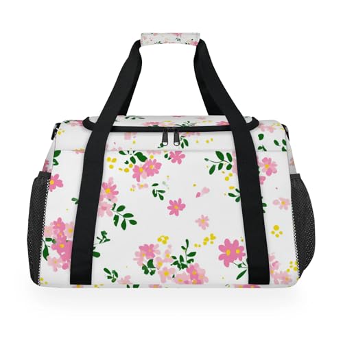 Flowers Leaves Green Pink Travel Duffel Bag Weekender Overnight Bags for Women Men Foldable Waterproof Tote Bag with Trolley Sleeve