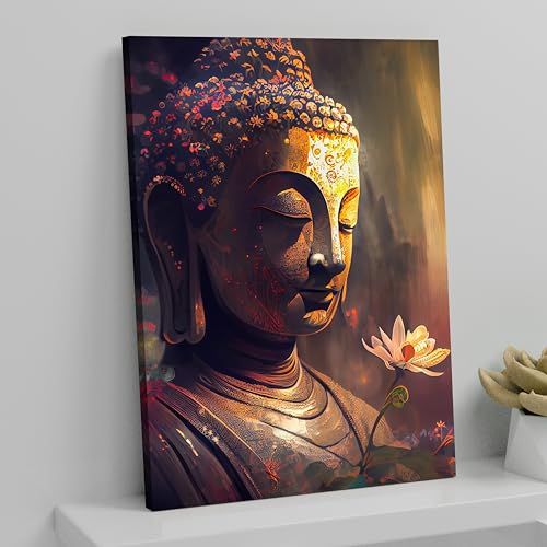 Image of PAINTINGMANTRA Buddha Wall Painting for Living Room, Buddha wall Decor for living room, Bedroom, office and Religious Home, Canvas, 22x34 Inch