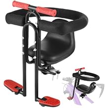Front Mounted Bike Seat with Full Guardrail, Opening Safety Bar with Foldable Non Slip Footrests, Soft Foam Rail and Handlebar for Touring, City Rides