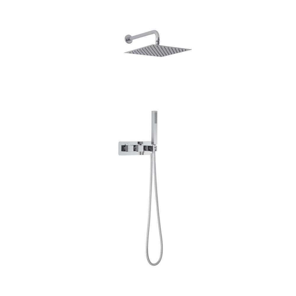 Milano Chrome Arvo Thermostatic Mixer Valve 300Mm Wall Mounted Square Shower Head Handset
