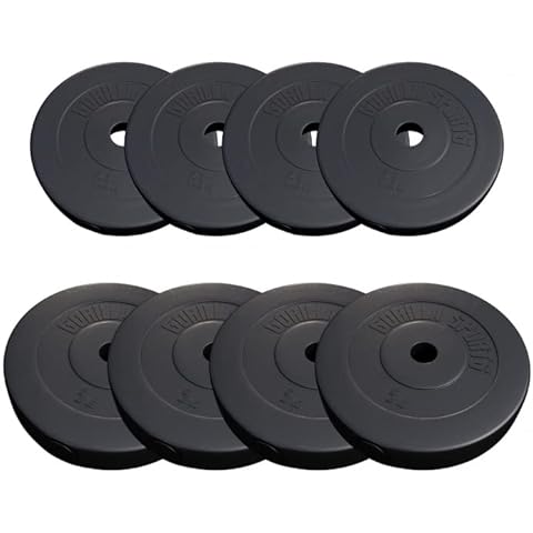 GORILLA SPORTS® Weight Plates - 1.25kg, 2.5kg, 5kg, 7.5kg, 10kg, 15kg, Single or Set, 30 mm Bore, Plastic Coated, Black - Barbell Dumbbell Weights, Strength Training, Weight Lifting, Fitness Cover