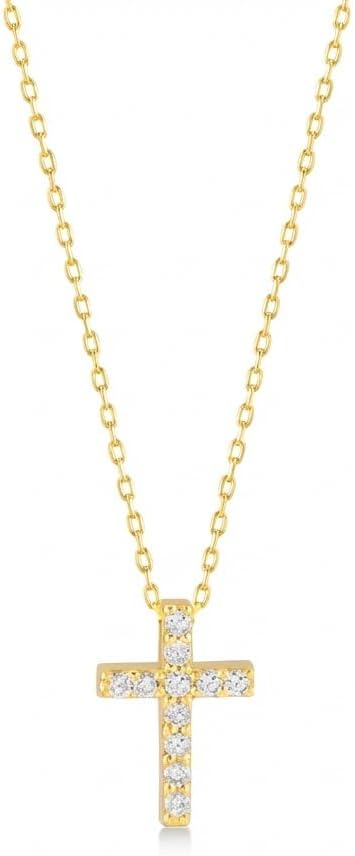 Gelin Tiny Diamond Cross Necklace in 10K or 14K Solid Gold and 18kt Gold Over Sterling