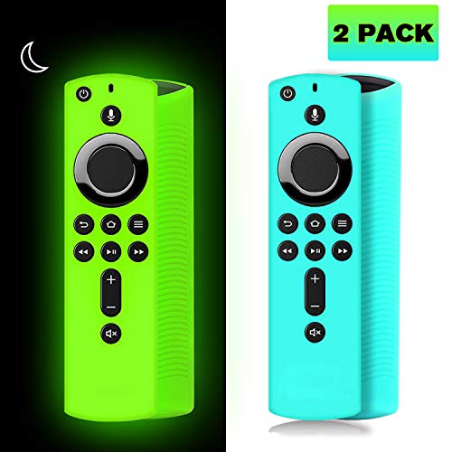 [2 Pack ] Firestick Remote Cover Case, Silicone Fire Remote Cover Case Compatible with 4K Firestick TV Stick, Firetv Remote Cover Case, Shockproof Firetv Remote Cover (Green Glow& Sky Blue Not Glow)