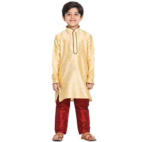 Image of JBN Creation Boys' Beige Cotton Silk Blend Kurta and Dhoti Pant Set