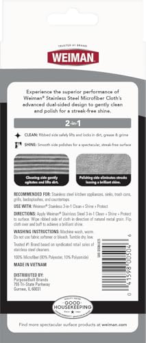 Weiman Microfiber Cloth for Stainless Steel - Safely Traps and Removes Dirt, Oil and Grime to Protect From Scratches 1.40" x 3.56" - image 2