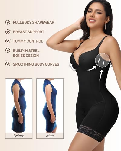 Image of SHAPESHE Womens Shapewear Bodysuit Built In Bra Body Shaper Tummy Control Low Back