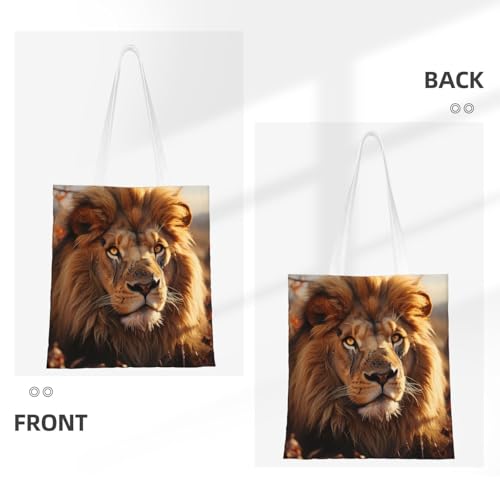 Canvas Tote Bag for Women Shoulder Tote Purse Reusable Grocery Bag Lion on grassland Aesthetic Shopping Bags3