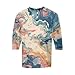 Mens Crew Neck Casual Loose Pullover Tops 3 Button Fashion Blouses Printed 3/4 Sleeve Comfortable Henley Shirts