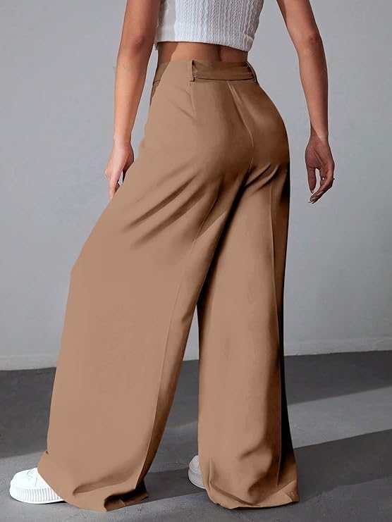Image of GRECIILOOKS Trousers for Woman | Womens High Rise High Waist Flared Korean Style | Formal Pant for Women Office Wear| Track Pants for Womans Elegant for College & Events (Available in Plus Size)