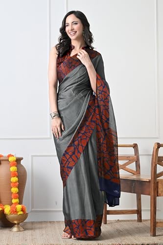 Image of MIRCHI FASHION Women Saree Abstract Print Chiffon | Breathable Lightweight Casual Sari for Regular Use and Office with Unstitched Blouse (Available in 25 Colors)