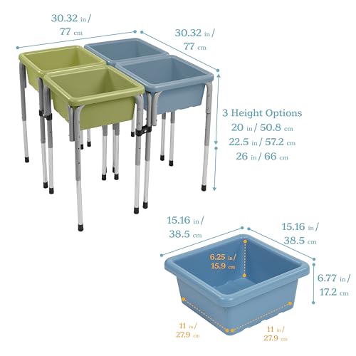 Image of ECR4Kids 4-Station Sand and Water Adjustable Play Table, Sensory Bins, Fern Green /Powder Blue