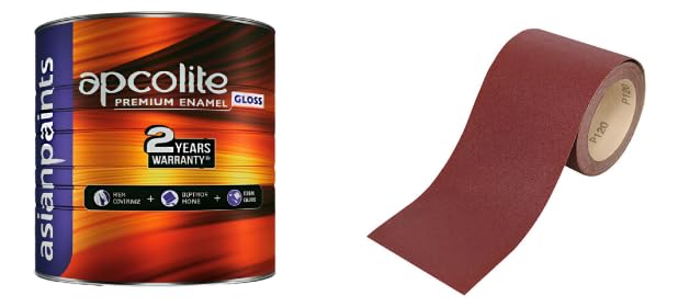 Image of Asian Apcolite Premium Gloss Enamel, High Gloss Finish, for Wood, Wall and Metal Surfaces, Stain Guard, 2 Years Warranty,1LITRE, BLACK Enamel paint,BLACK.Combo with 10inch Sanding Paper(120no. /4pieece)