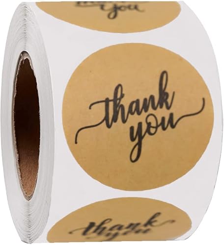 1.5 Inch Kraft Thank You Stickers | 500 Thank You Stickers for Small Business | Self-Adhesive & Durable Stickers with 4 Beautiful Designs | Perfect for Personal or Business Packaging (Kraft, 1.5 Inch)