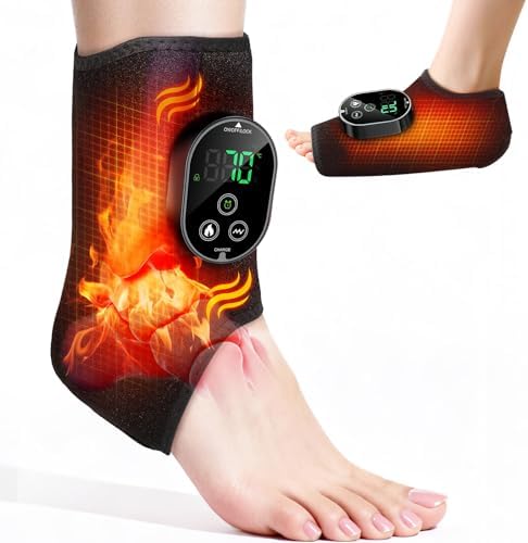 Massaggiatore per piedi Circolazione & Allevia Fatica, 5 in 1 Massaggiatore per caviglie senza fili Massaggiatrice termico portatile 3 massaggio & 6 riscaldamento Tappetino riscaldante per piedi