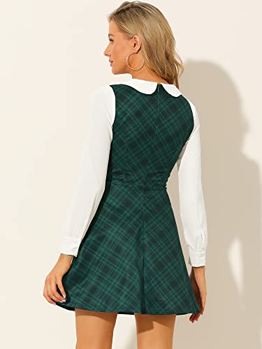 Image of Allegra K Women's Peter Pan Collar Contrast Color Button Decor A-Line Preppy Plaid Mini Dress