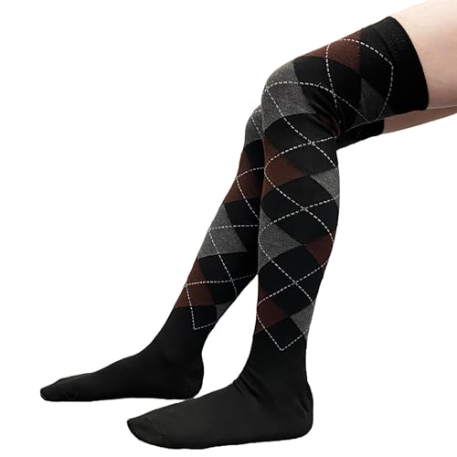 Image of COUVER Women's Thigh High /Over Knee Fashion Argyle Socks, Medium, 1 Pair