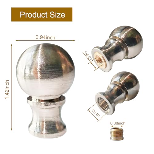 Image of Silver Lamp Finials 2-Pack, 1 /4-27 Thread | Solid metal silver plated finish. Includes nut cap & harp adapter. For table lamps, floor lamps, home lighting. Easy install.