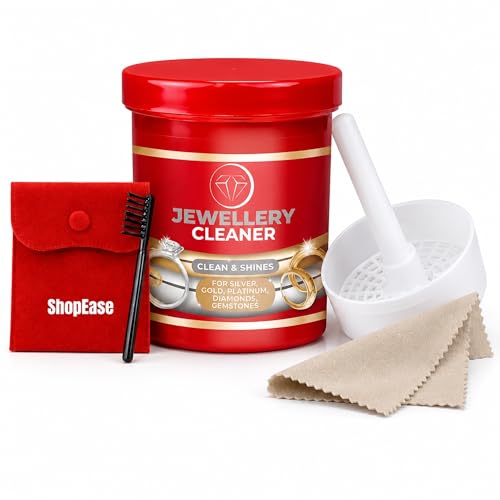 Jewellery Cleaner Solution 145ml Professional All-Purpose At-Home Cleaning Dip for Silver Gold Platinum Diamonds & Gemstones Includes Polishing Cloth & Red velvet Pouch.