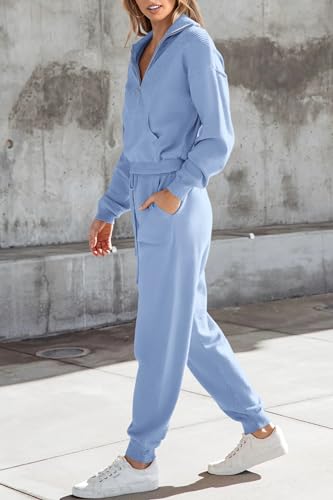 Image of PRETTYGARDEN Women's 2 Piece Sweater Set Pullover Zipper Sweatshirt Jogging Pants Tracksuit Casual Outfit
