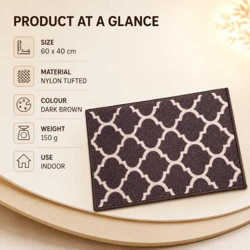 Image of Matz&More Anti Slip Multipurpose Floor Mat, 40x60cm, for Door, Entrance, Bathroom, Bedroom, Kitchen, Office, Trellis Dark Brown