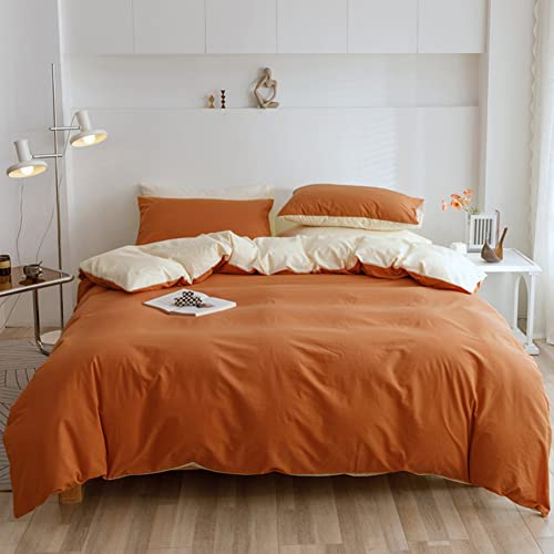 Couturebridal Burnt Orange Duvet Cover Queen Reversible Cream Beige Duvet Cover With Zipper Corner Ties 3 Pieces Soft Microfiber Solid Minimalist Bedding Set For Men Women #TOP1