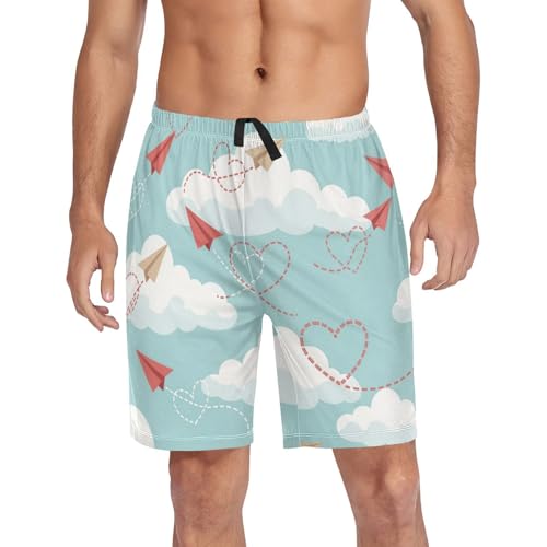 J JOYSAY Cartoon Airplane Heart Pajama Shorts Mens Lounge Sleep Shorts Straight-Fit Men Pajama Bottoms