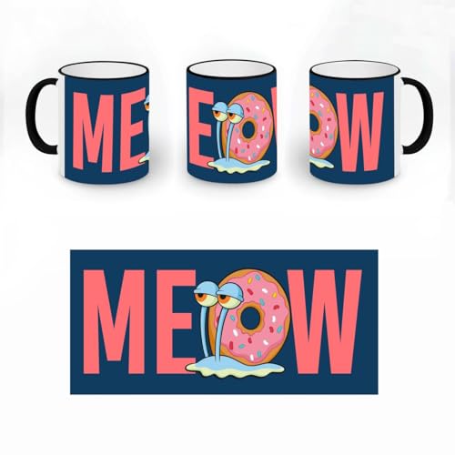 Elbenwald Copas Gary Meow, Rainbow y Squarepants Logo de Bob Esponja de 320 ml de capacidad de cerámica con impresión completa (Meow Gary)