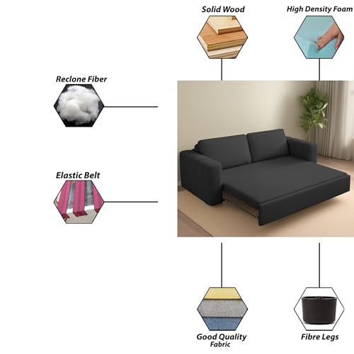 Image of Cisco 3 Seater Sofa Cum Bed for Home & Living Room (Black) | Modern Premium Fabric Sofa | Foldable Sofa Bed Design | Stylish Furniture for Home, Office, Guest Room & Bedrooms