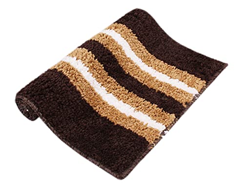Image of Flooring India Co Bath Mat Super Soft, Anti Slip Stripe Mats (Chocolate, 38x58 cm) Pack of 1