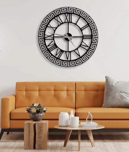 Image of Wall Clock Stylish Metal Analog Wall Clock for Living Room, Bedroom, Office, Kitchen, Home and Hall | Antique Fancy Big Size Modern Wall Watch (Black ST-20, 40 CM)