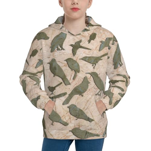 Birds Marble Relief Kid Hoodies Boys Sweatshirts Girls Pullover with Pocket