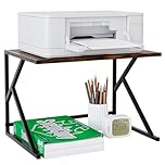 EasyPAG Metal Wood Desktop Printer Stand,Office Storage Shelves for Printer & Fax,Desk Organiser for Home,Brown