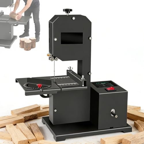 Glowdora Sierra De Cinta Profesional De Sobremesa 800w, para Carpintería - Corte Altura 70mm, Mesa Metal Inclinable 0-45°, Velocidad 1750 RPM, para Madera Y Figuras Curvas FullSet