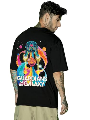 Image of Bewakoof Official Marvel Merchandise Guardians of The Galaxy Men's 100% Cotton 220 GSM Graphic Print Oversized Fit Round Neck T-Shirt