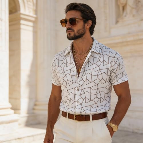 Image of Lymio Men Shirt || Men Embroidery Design Shirt || Half Slevee Shirt Men || Cotton Shirt (Available Also Packs) (Embro-Zigzag)