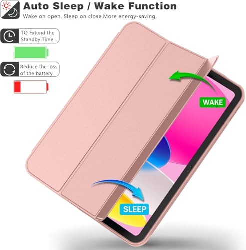 Image of MOCA iPad 11th Gen A16 / 10th Gen 10.9 Case (2025 /2022), Auto Sleep /Wake Cover, Pencil Holder, Soft TPU Back, Shockproof Rugged Slim Tri-Fold Stand Case (Rose Gold)