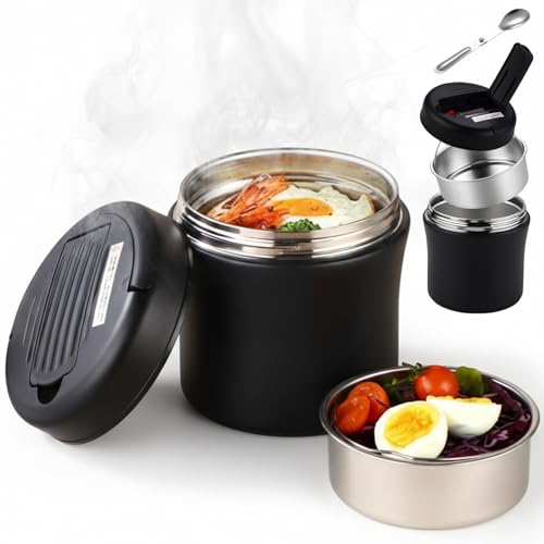 Termo para comida de acero inoxidable de 40 oz con aislamiento térmico superior negro 2