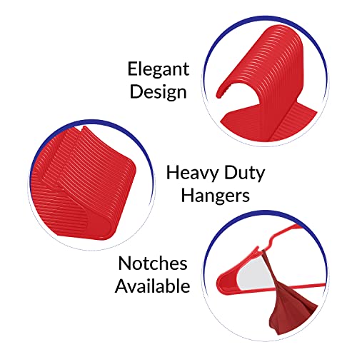 Royale 60 Pack Red Plastic Hangers For Clothes - Heavy Duty Plastic Clothes Hanger Ideal For Everyday Standard Use - Lightweight & Space Saving Notched Plastic Hangers - Slim & Sleek Shoulder Groove #TOP6