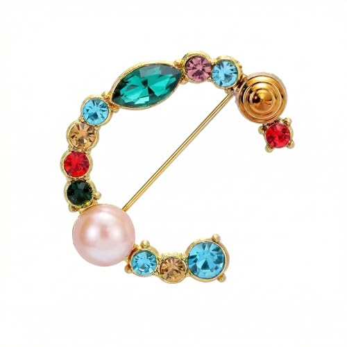 Image of Initial Brooch Pins A-Z 26 Letters Brooches For Women Colorful Enamel Alphabet Pin Pearl Crystal Lapel Pin