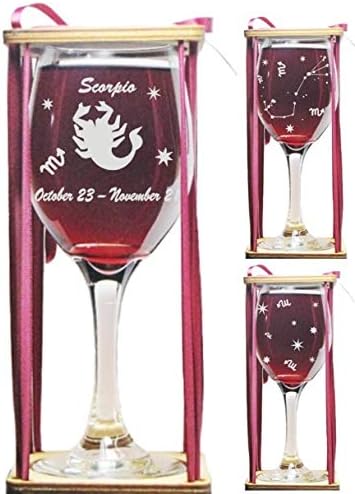 Scorpio Astrological Sign Stemmed Wine Glass with Charm and Presentation Packaging