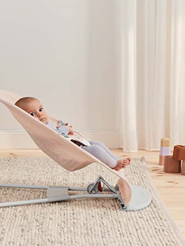 Image of BabyBjorn Bouncer Balance Soft, Light Grey Frame, Mesh, Pearly Pink /White, 2-in-1 Adjustable Baby Bouncer Seat and Toddler Chair, Newborn to Toddler (8-29 lbs), 4 Positions, Lightweight & Portable