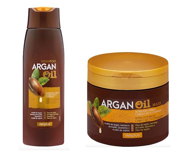 Pack 2 - Champú 400 ml. y Mascarilla Tarro 400 ml. Argan Oil cabello seco y dañado. Paquete 2 x 400 ml. Deliplus