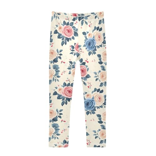 ZZKKO Girls Leggings Beautiful Roses Flowers with Leaves Toddler Girls Clothes Leggings for Girls Toddler Girls Leggings 3-4T