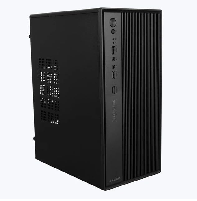 Zebronics Suave, Computer Chassis, Micro ATX/Mini ITX, USB x 2, Front Audio, Perforated Side Panel, Textured Front Panel, Top-Mounted PSU with SMPS (with SMPS)