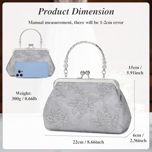 Image of UBORSE Vintage Embroidery Lace Floral Clutch Purse for Women Formal Evening Bag Kiss Lock Handbag for Wedding Cocktail Party | Vintage