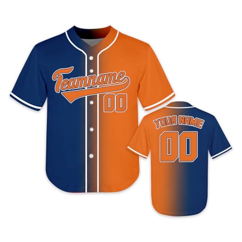 Custom Kids Baseball Jersey Split Gradient Button Down Baseball Shirts Printed Stitched Name Number Fans Gift for Youth Kid Boys Girls S-XL