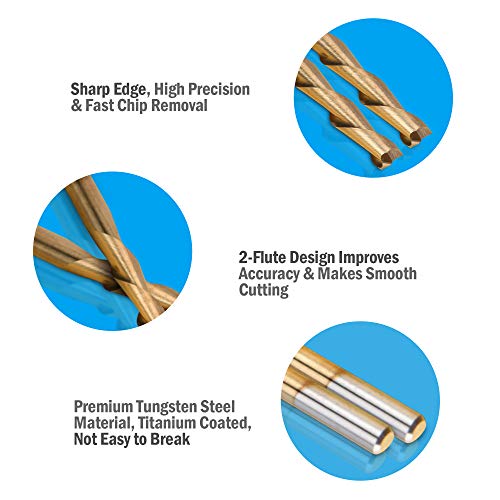 Hqmaster HQ-5359 Cnc Router Bits 1/8 Router Bit 1 8 End Mill Spiral Upcut Titanium Coated 2 Flute Milling Cutter Cutting Tool Set Tungsten Steel 17Mm Cel thumb #3