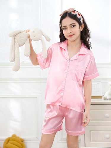 DIPUG Girls Silk Pajamas Set Satin Pjs for Kids Comfortable Nights Sleepwear2